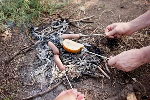 Cooking on coals Stock Photos