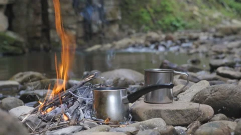 Cooking coffee on coals in a coffee maker Stock Footage 209154151