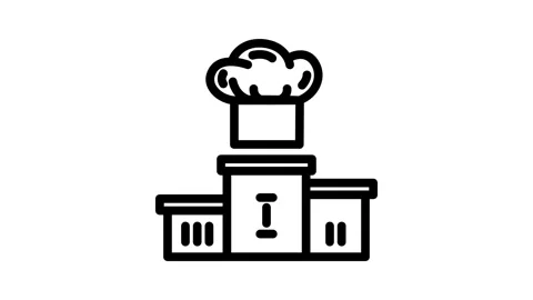 Cooking competitions restaurant chef line icon animation Video stock 326754314