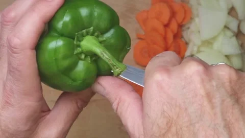 Cooking: Coring a green pepper Video stock 278348197
