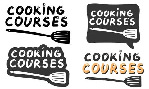Cooking courses logo templates set. Lettering calligraphy illustration. Handw Illustrazione stock