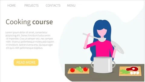 Cooking courses. Web banner template. Colored vector illustration in flat sty Stock Illustration