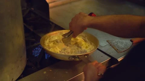 Cooking cream pasta Stock Footage 155198344