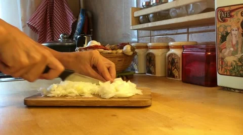 Cooking, cutting onions Stock Footage 67354677