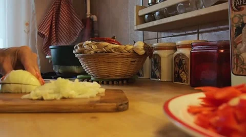 Cooking, cutting onions Video stock 67354842