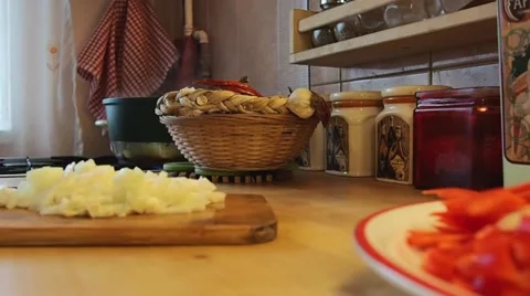 Cooking, cutting onions Stock Footage 67354850