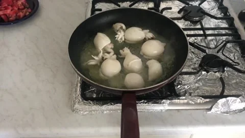 Cooking Cuttlefishes On The Pan Stock Footage 130916185