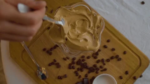 Cooking Dalgona coffee closeup Stock Footage 131077157