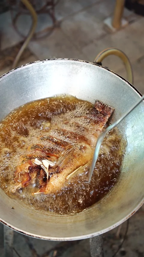 Cooking deep-fried tilapia fish with sweet fish sauce topped with fresh cilantro Stock Footage 341731165