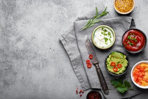 Cooking different sauces Foto stock