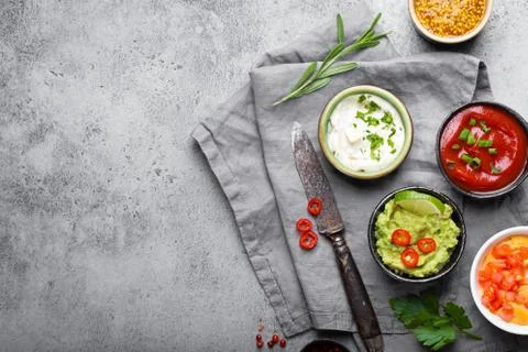 Cooking different sauces Foto stock