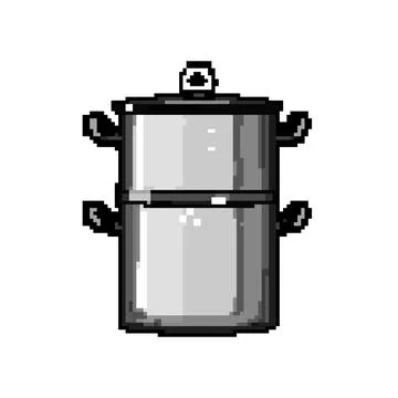 Cooking double boiler pan pixel art vector illustration Stock Illustration