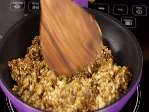 Cooking Dry Fruit Halwa-Closeup Shot Stock Footage 80450625