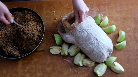 Cooking duck with apples Stock Footage 102962605