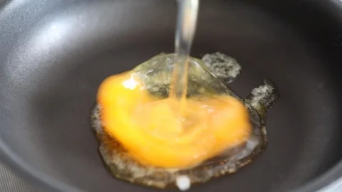 Cooking eggs in a frying pan for a breakfast. Stock Footage 87168829