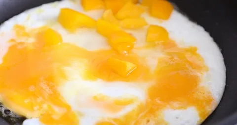 Cooking eggs in a frying pan for a breakfast Stock Footage 87169143