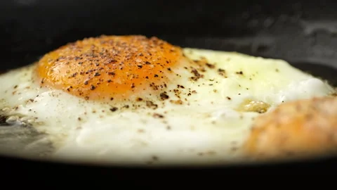 Cooking eggs in frying pan, close up Video stock 244832240