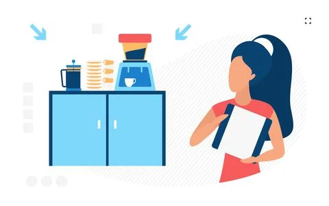 Cooking electronics, modern coffee machine near girl, brewing drinks. Stock Illustration