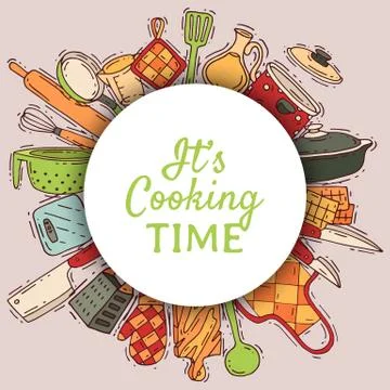 Cooking equipment round pattern vector kitchenware or cookware for food with 库存插图