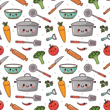 Cooking Equipment Seamless Pattern Design Illustration in Flat Cartoon Temp.. Illustrazione stock