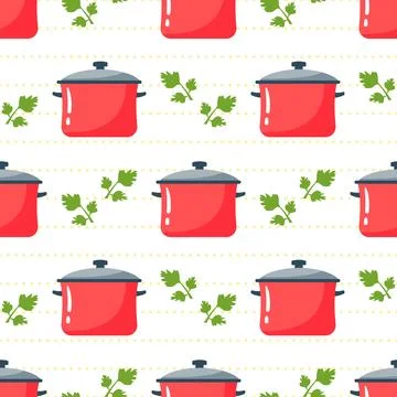 Cooking Equipment Seamless Pattern Design Illustration in Flat Cartoon Temp.. Illustrazione stock
