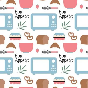 Cooking Equipment Seamless Pattern Design Illustration in Flat Cartoon Temp.. Illustrazione stock