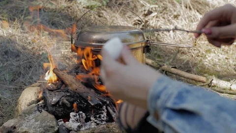 Cooking on fire Stock Footage 88720134