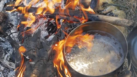 Cooking on fire Stock Footage 88838621