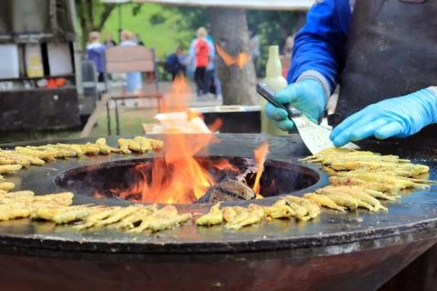 Cooking on fire Stock Photos