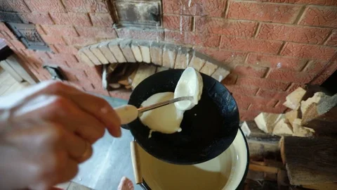 Cooking in the fireplace Stock Footage 113391750