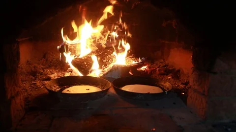 Cooking in the fireplace Stock Footage 113391921