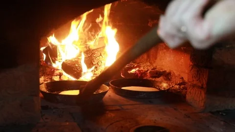 Cooking in the fireplace Stock Footage 113392007