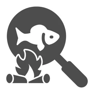 Cooking fish on bonfire solid icon, picnic concept, fried fish sign on white Stock Illustration