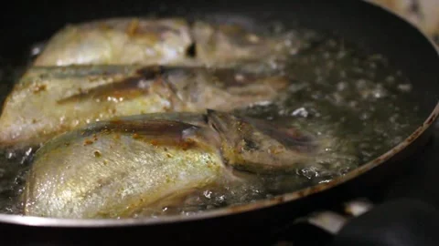 Cooking fish in a flat pan Stock Footage 249530644