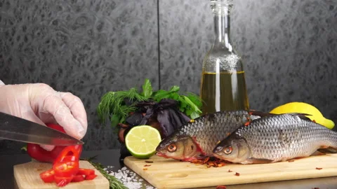 Cooking fish. Stock Footage 169128857