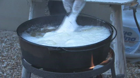 Cooking Fish over Propane Fish Fryer Clip 2 Stock Footage 479841