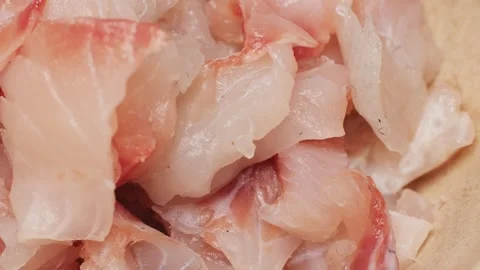 Cooking fish Peruvian ceviche close-up. Fresh cooked ceviche made of raw white Stock Footage 289658625