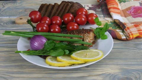 Cooking fish. Serving a dish Stock Footage 169129160