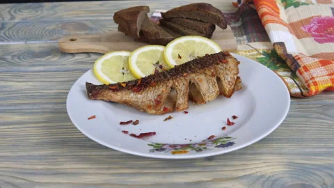 Cooking fish. Serving a dish Stock Footage 169129274