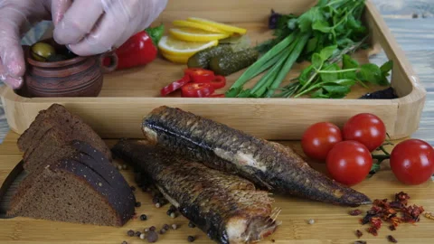 Cooking fish. Serving a dish Stock Footage 169129536