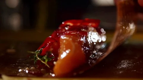 Cooking of fish in slow motion Stock Footage 82584939