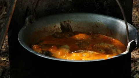 Cooking fish soup Stock Footage 89887015