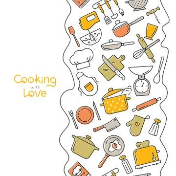 Cooking flat vertical seamless pattern with lettering or place for text. Stock Illustration