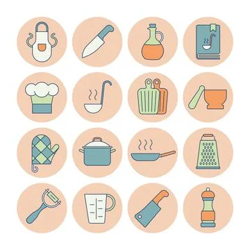 Cooking foods and kitchen vector icon set Illustrazione stock