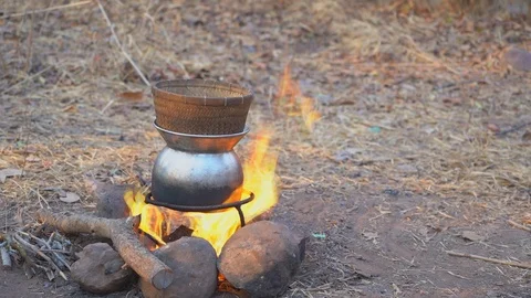 Cooking in forest camping on hills Stock-Footage 102641908