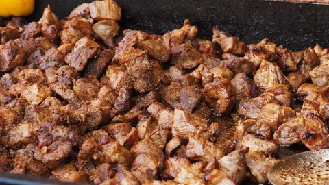 Cooking fried meat close up Stock Footage 125054518