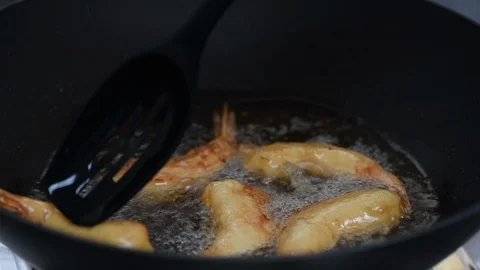 Cooking fried prawn balls Stock Footage 97117011