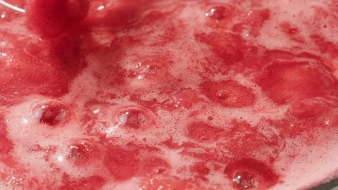 Cooking fruits Jam, Process of making homemade strawberry jam. Red sweet syrup Stock Footage 244058703