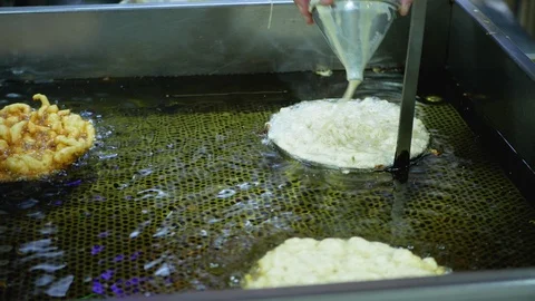 Cooking Funnel Cake At The State Fair. Video stock 99921476