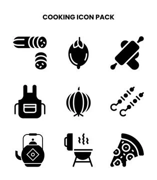 Cooking Glyph Bundle Icons Pack Stock Illustration